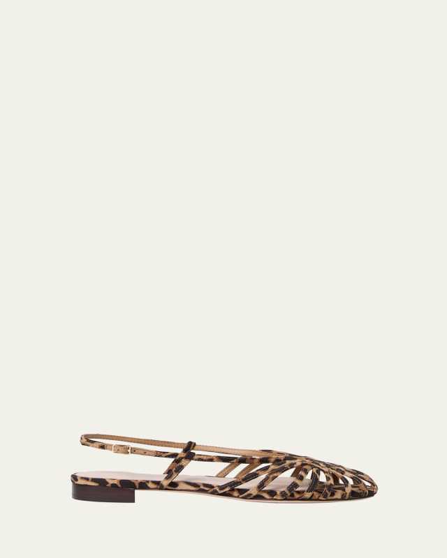 Devon Lattice Leopard Leather Slingback Sandals